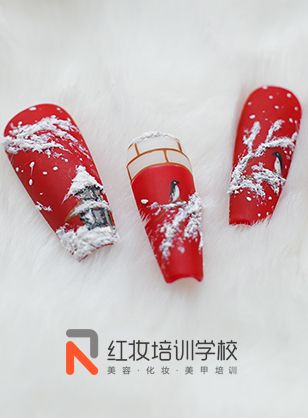 海口學(xué)美甲_紅妝培訓學(xué)校寒梅映雪(xuě)主題美甲作(zuò)品